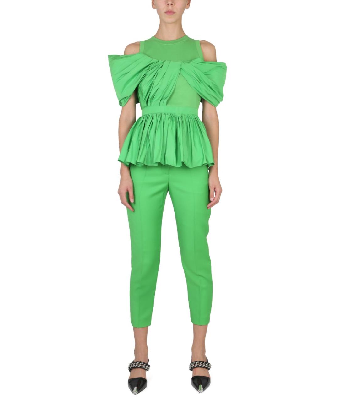 ALEXANDER MCQUEEN Зеленые шерстяные прямые брюки, фото 2