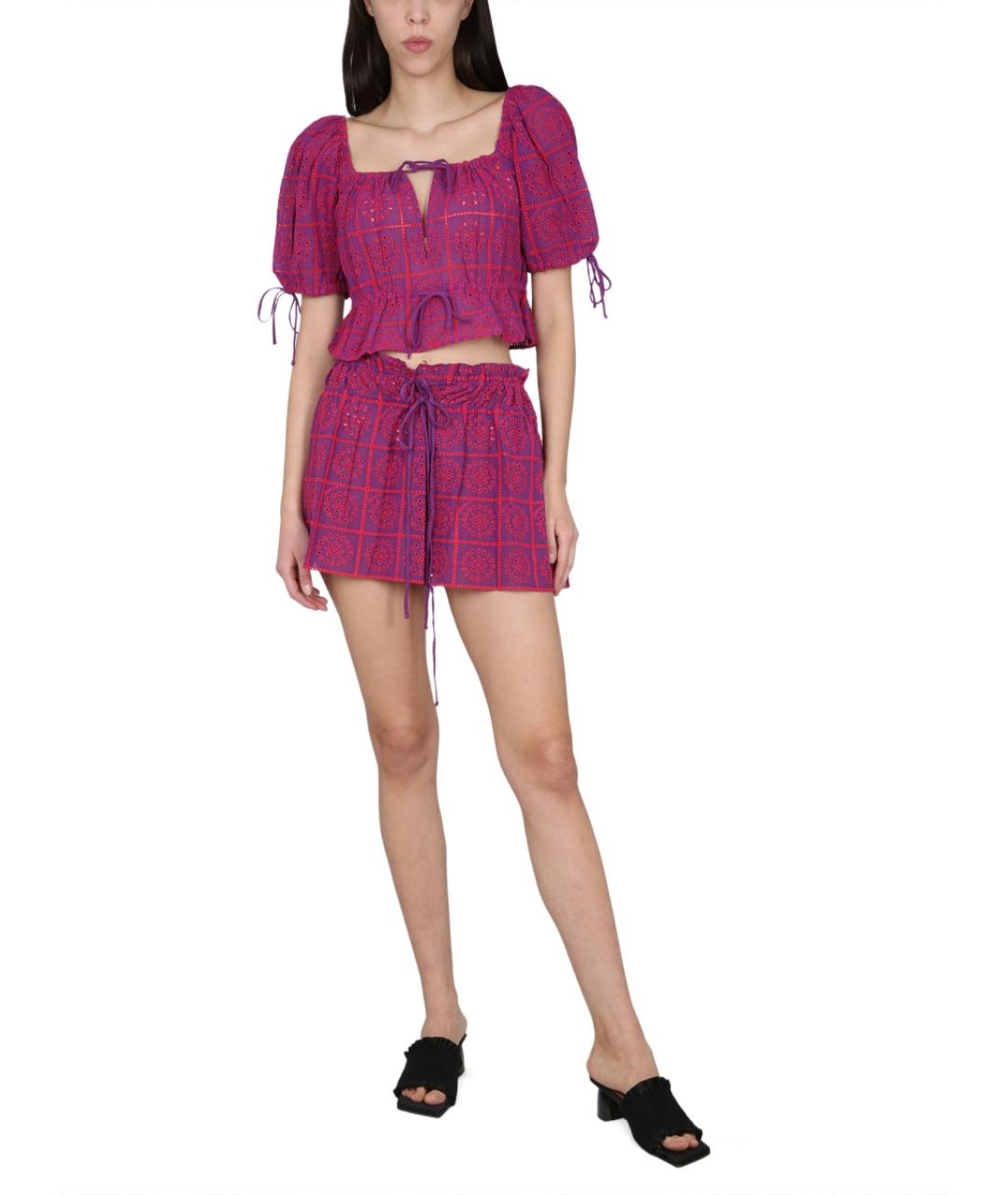 GANNI Фуксия хлопковая юбка мини, фото 2