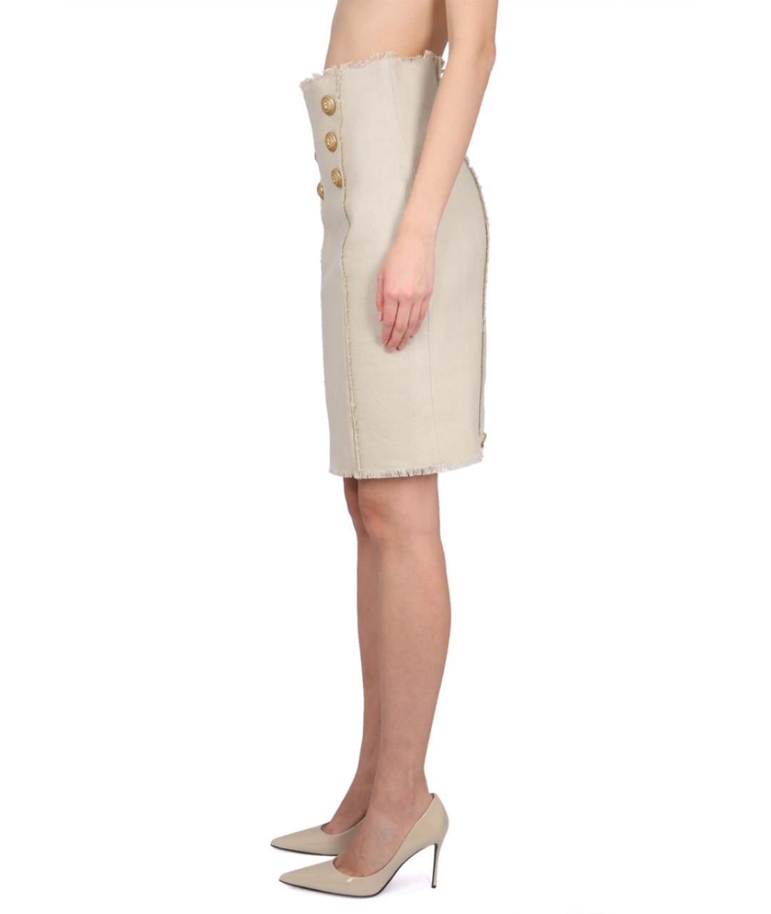 BALMAIN Бежевая льняная юбка миди, фото 3