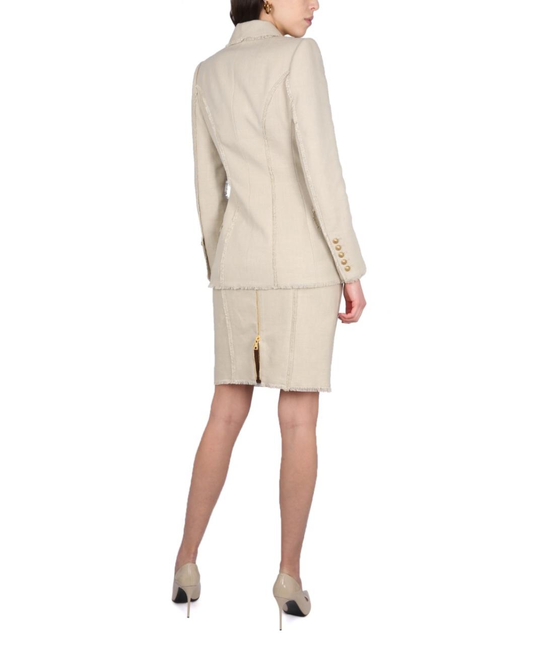 BALMAIN Бежевая льняная юбка миди, фото 2