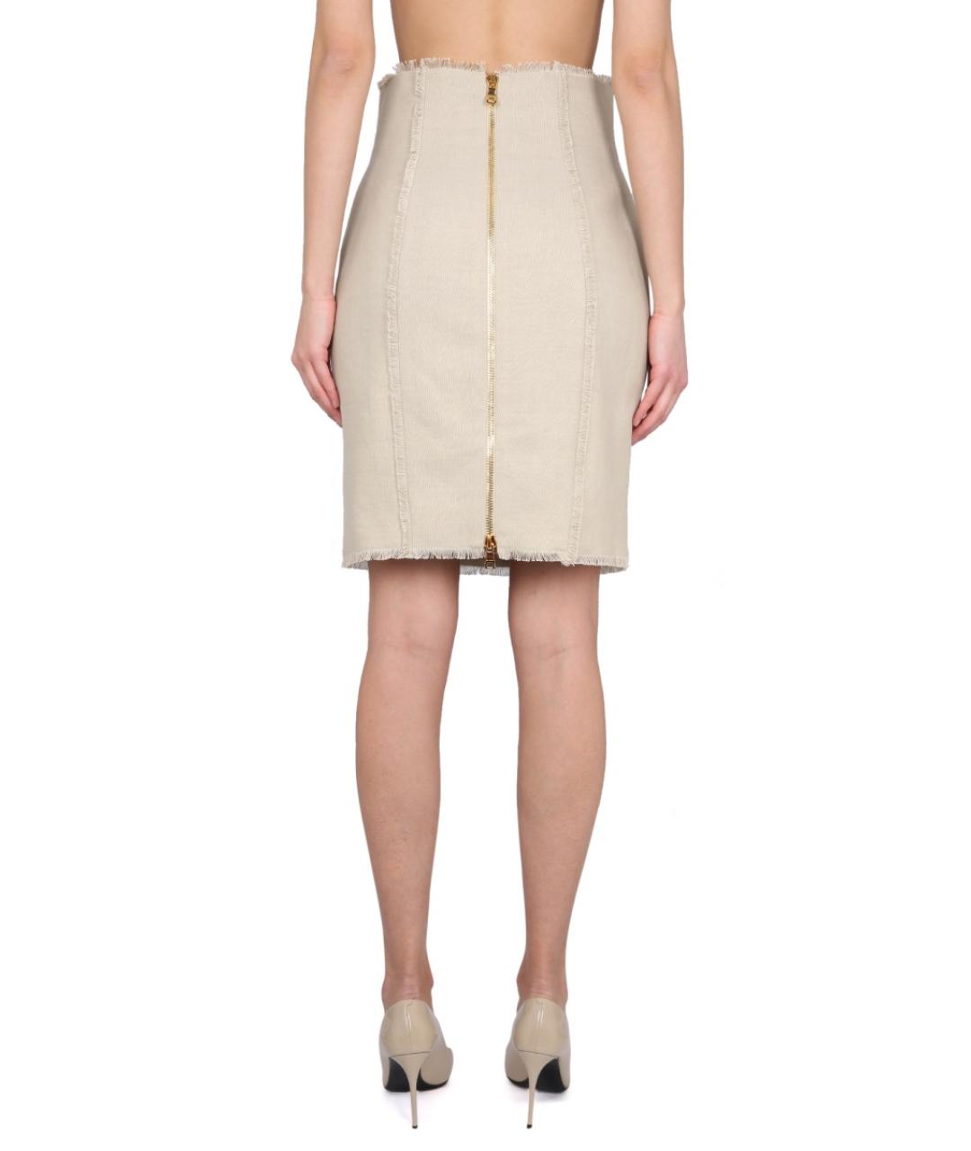BALMAIN Бежевая льняная юбка миди, фото 4