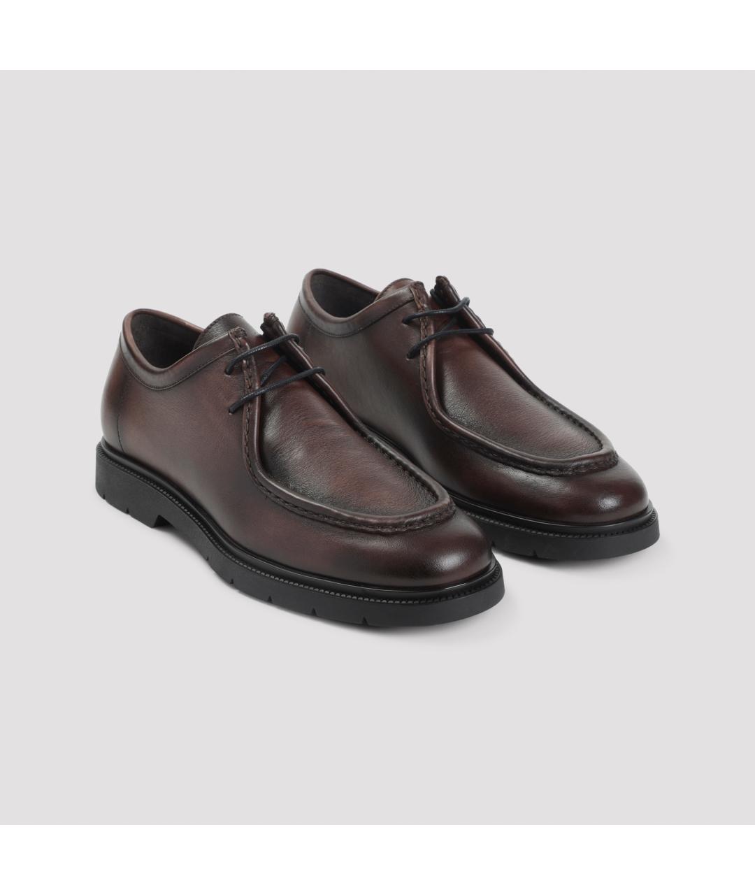 KITON Коричневые кожаные низкие ботинки, фото 4