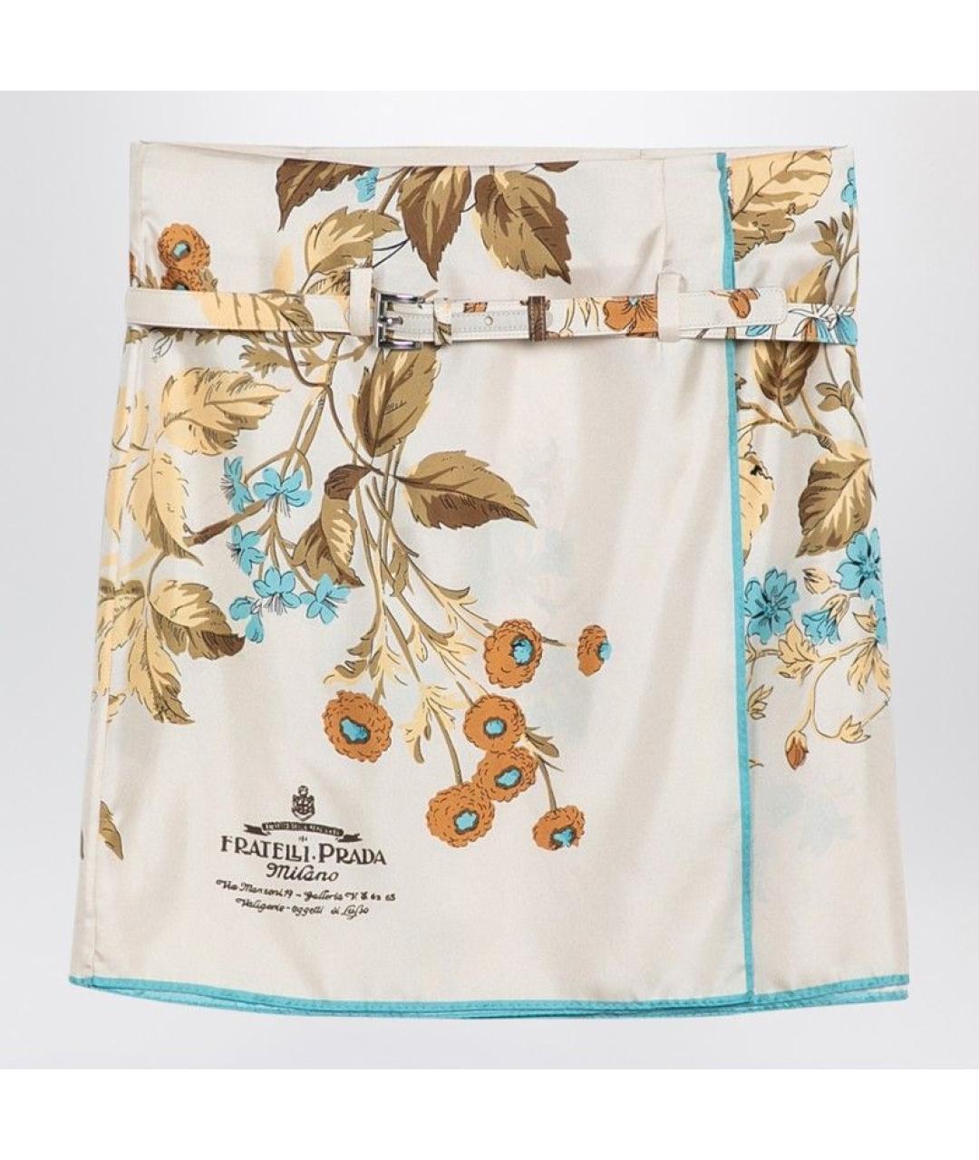 PRADA Бежевая шелковая юбка мини, фото 3