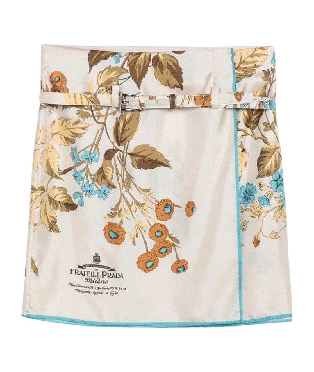 PRADA Бежевая шелковая юбка мини, фото 1