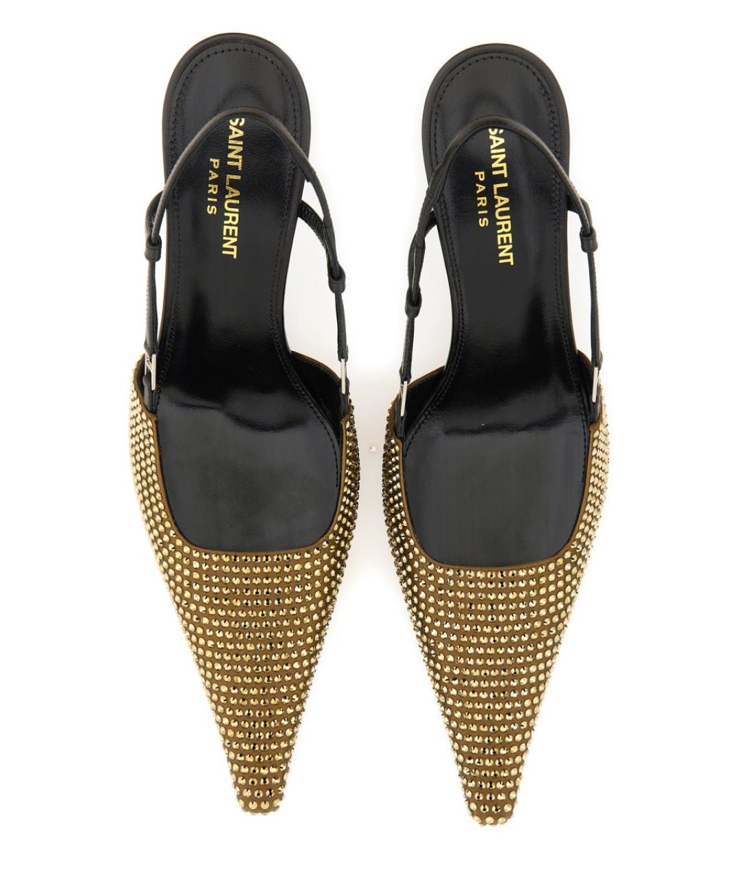 SAINT LAURENT Золотые текстильные туфли, фото 5