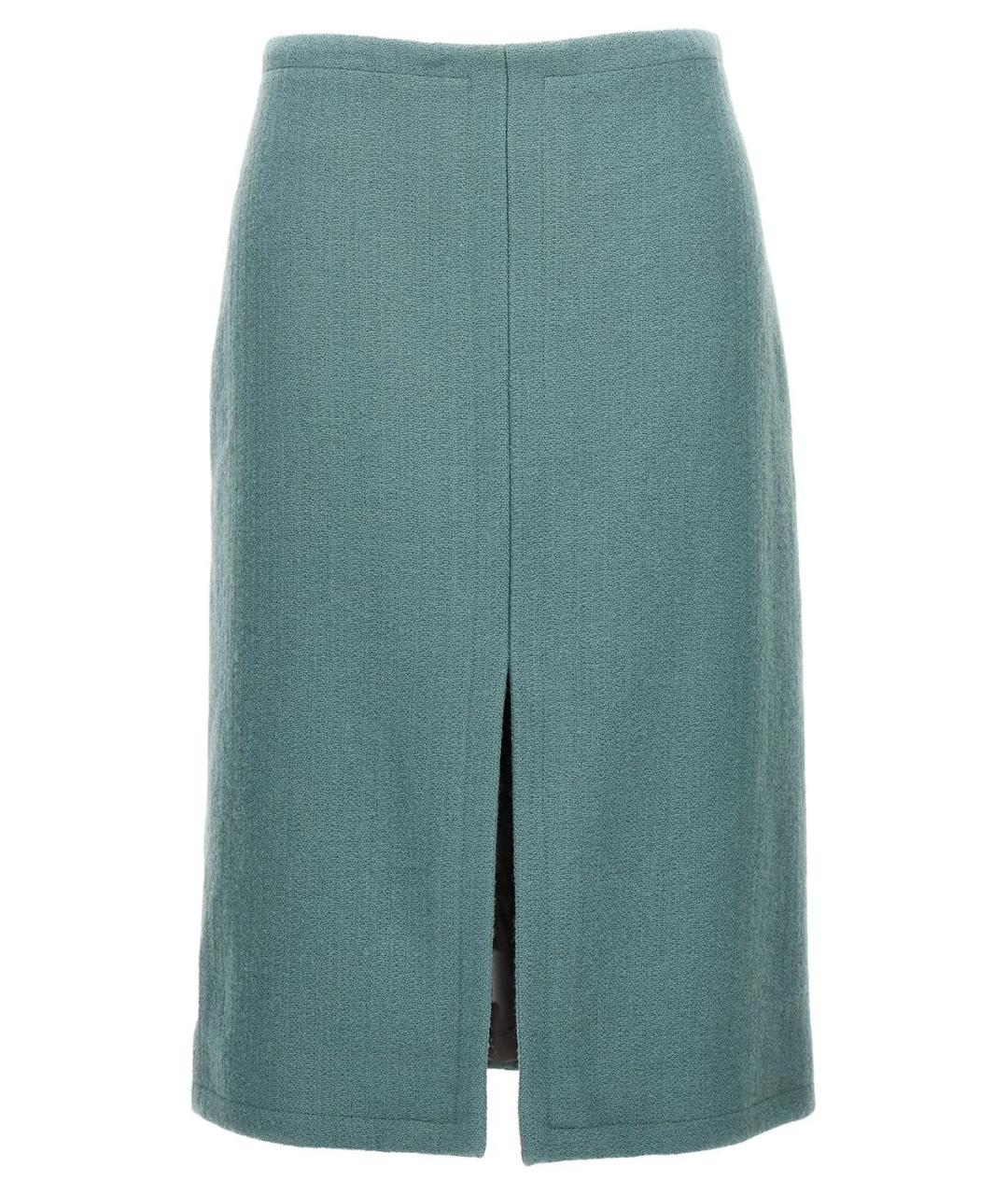 DRIES VAN NOTEN Бирюзовая шерстяная юбка миди, фото 1