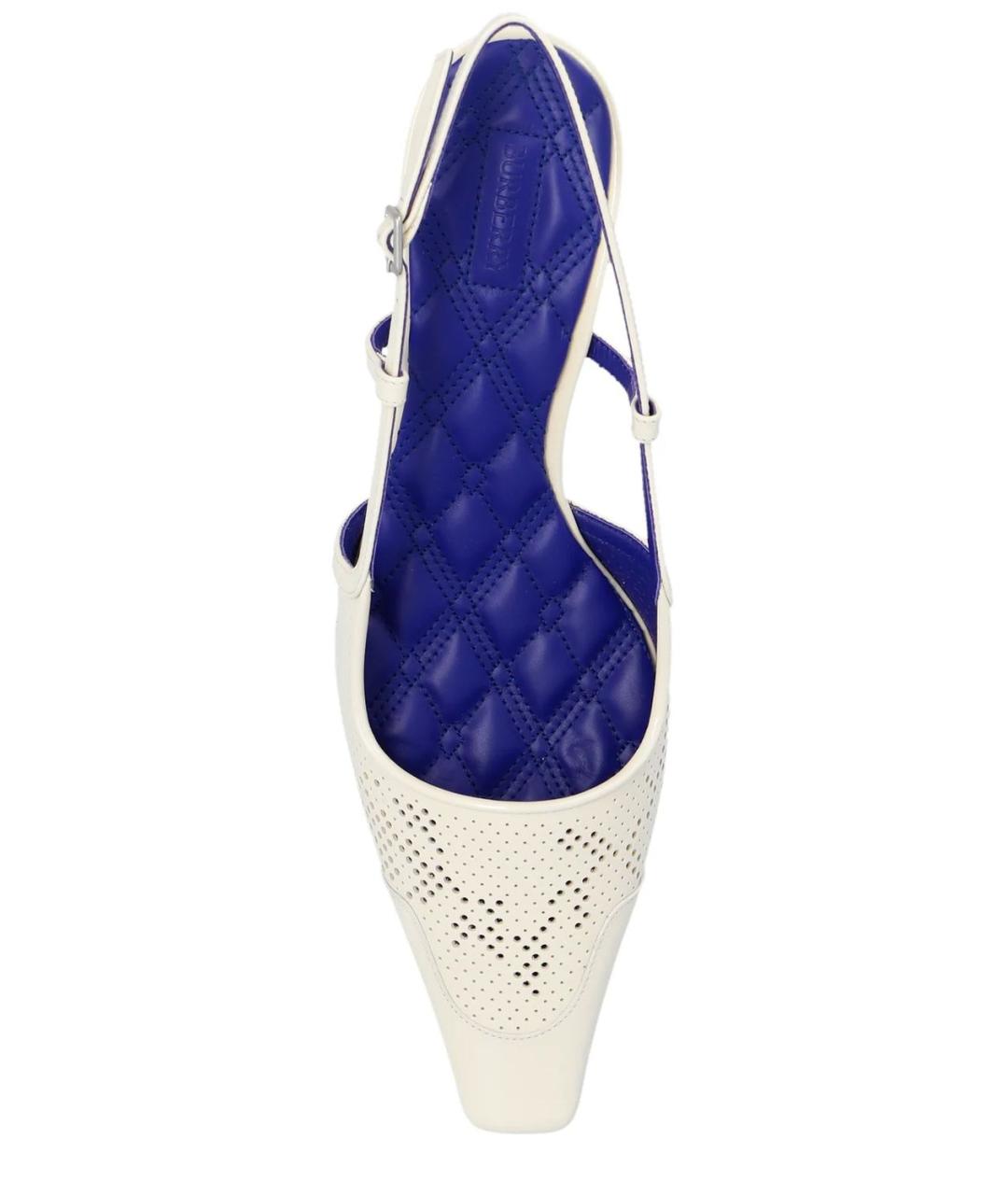 BURBERRY Белые кожаные лодочки на низком каблуке, фото 4