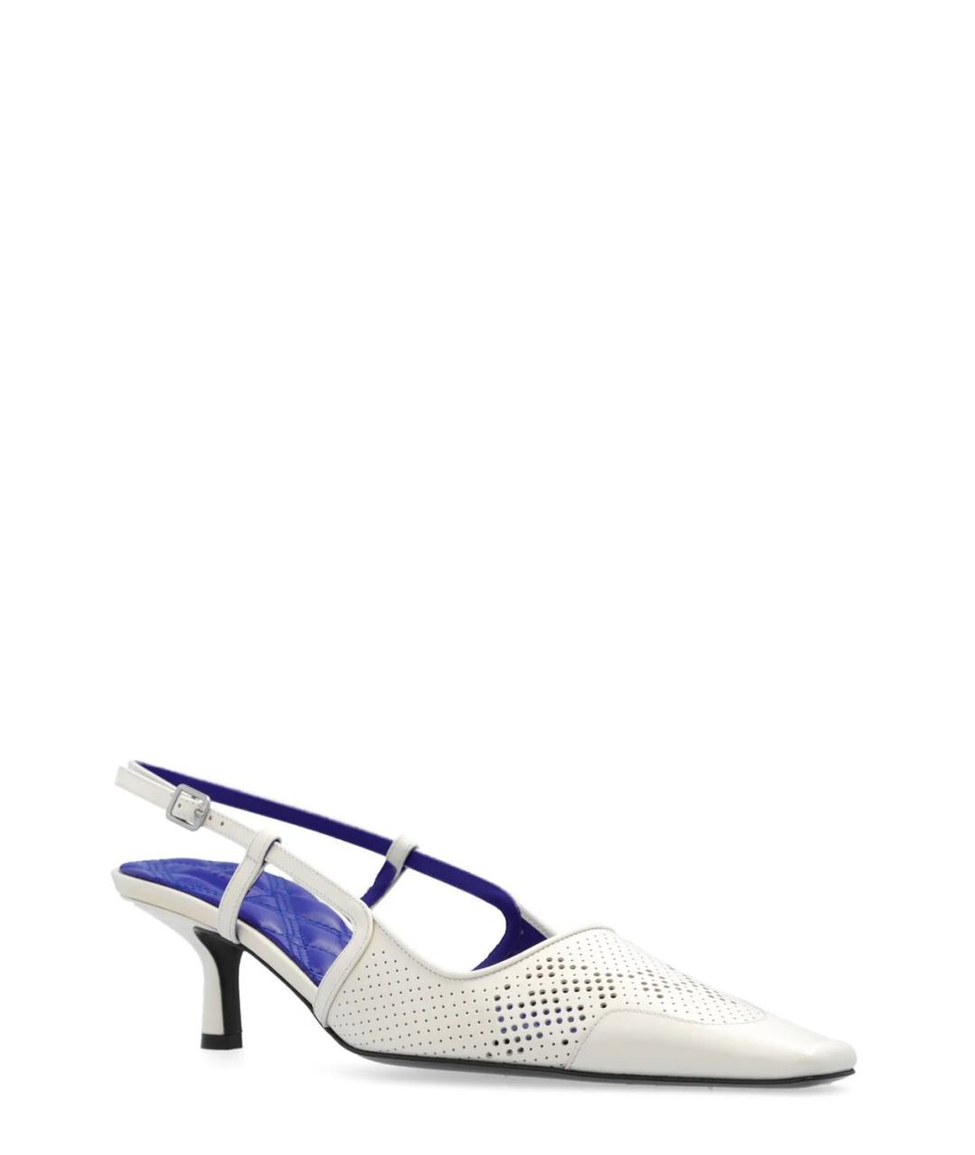 BURBERRY Белые кожаные лодочки на низком каблуке, фото 2