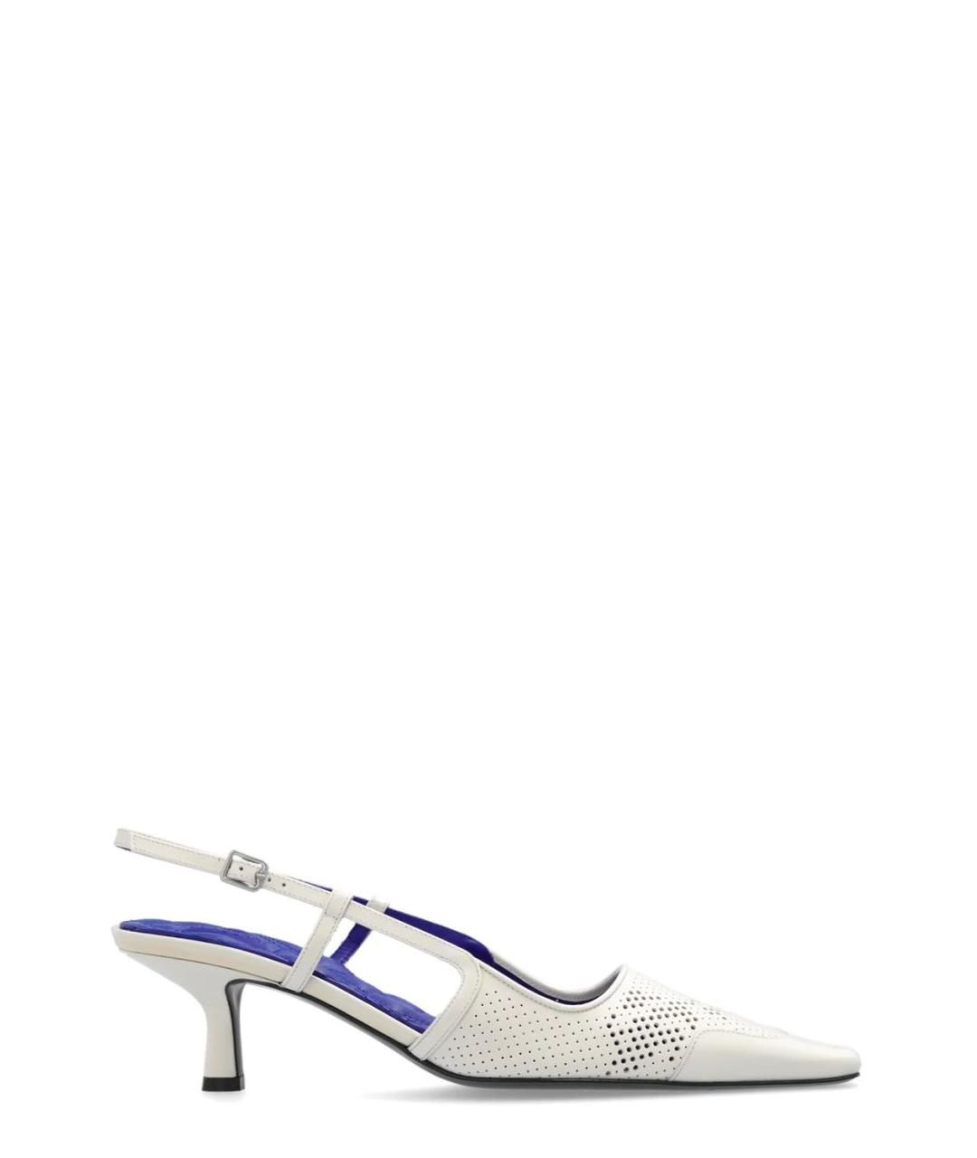 BURBERRY Белые кожаные лодочки на низком каблуке, фото 1