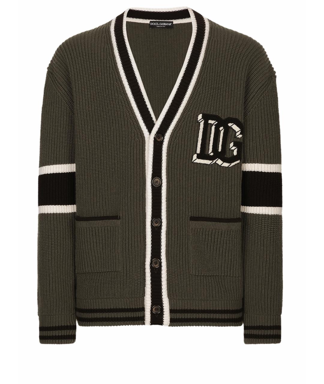 DOLCE&GABBANA Хаки шерстяной кардиган, фото 1