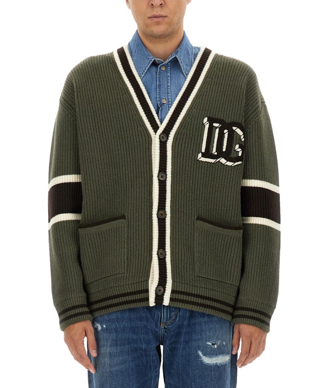 DOLCE&GABBANA Хаки шерстяной кардиган, фото 2