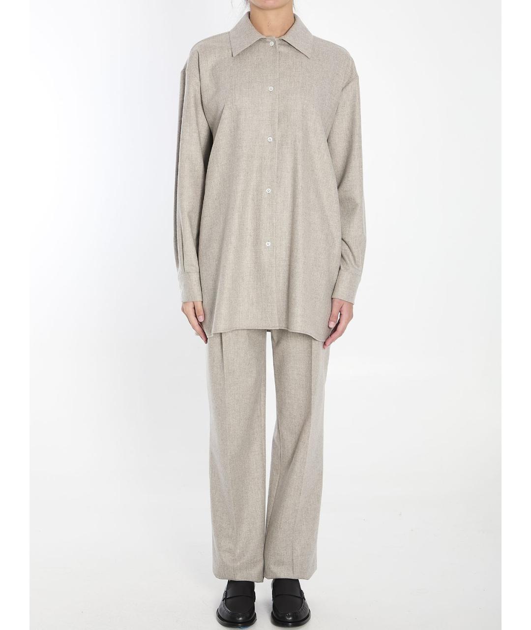 THE ROW Бежевые шерстяные прямые брюки, фото 6