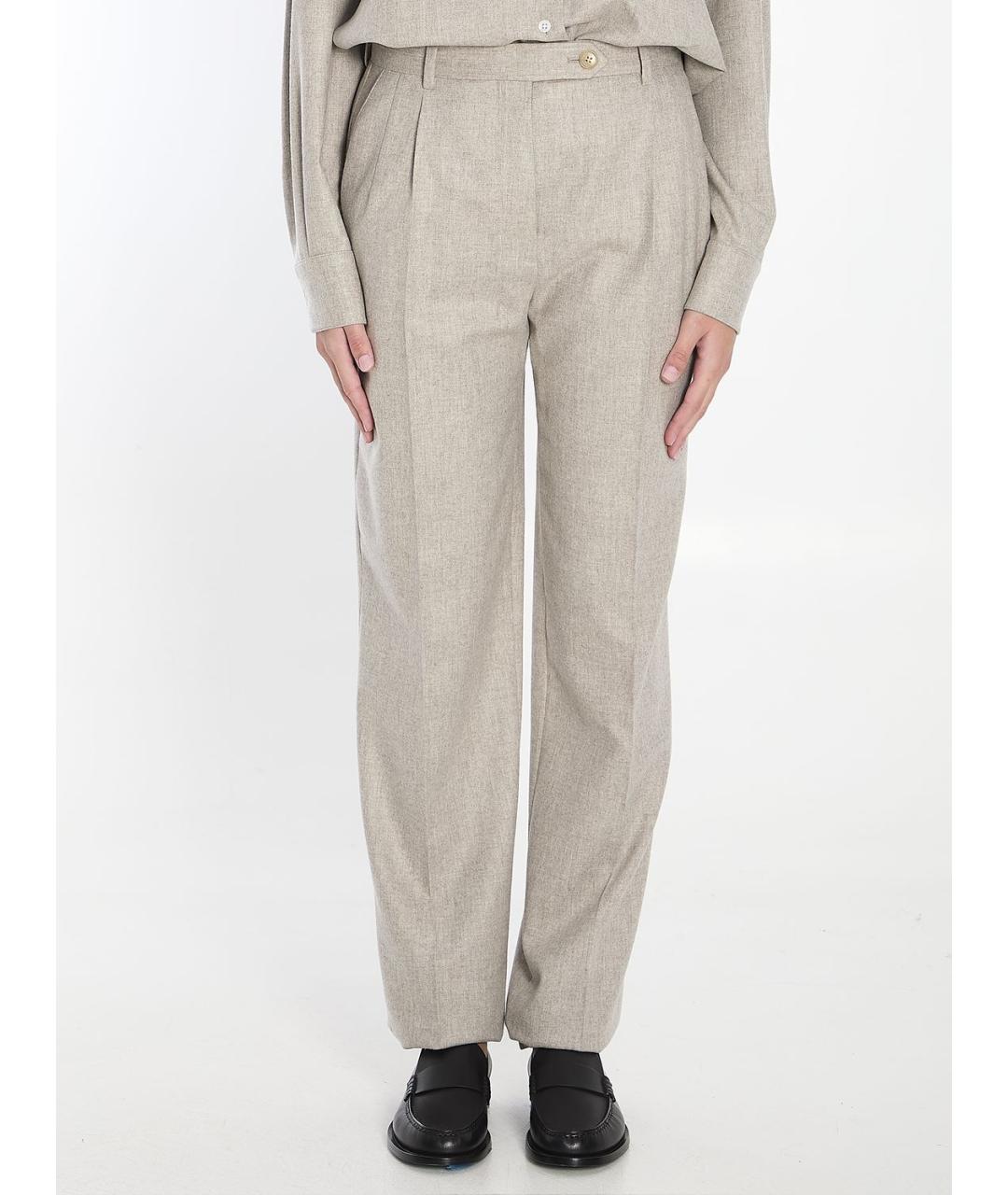 THE ROW Бежевые шерстяные прямые брюки, фото 2