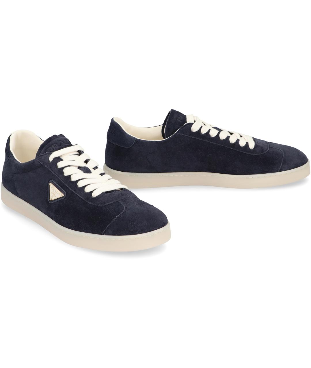 PRADA Синие кожаные низкие кроссовки / кеды, фото 3