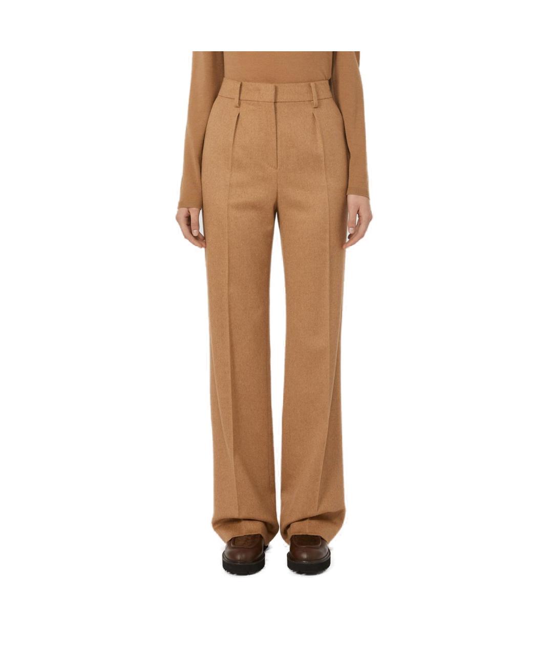 MAX MARA Бежевые шерстяные прямые брюки, фото 2