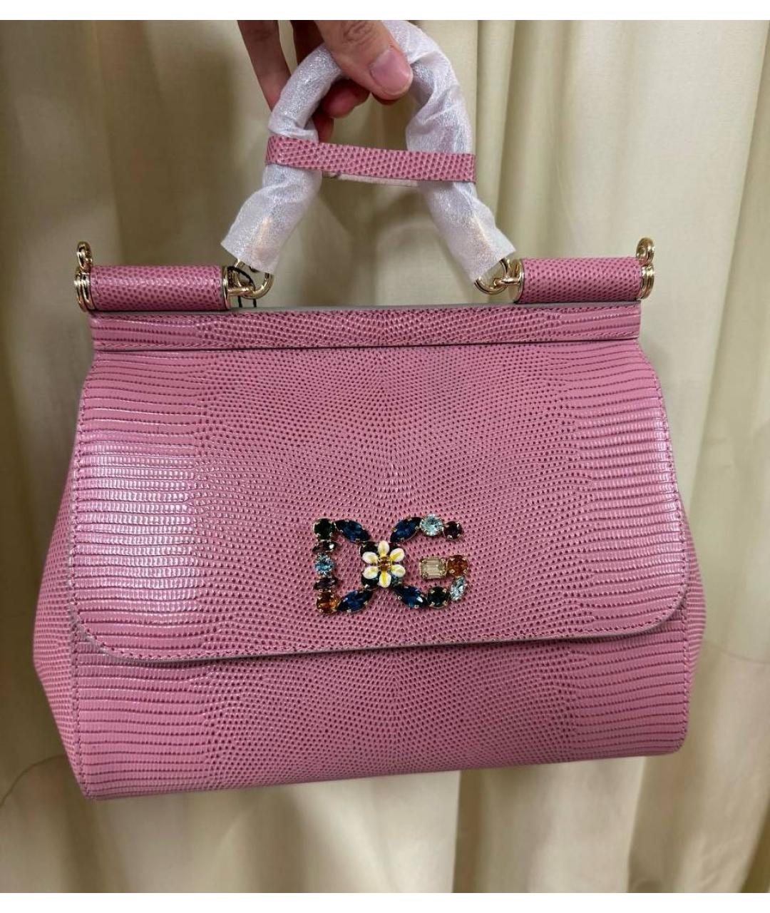 DOLCE&GABBANA Розовая кожаная сумка через плечо, фото 2