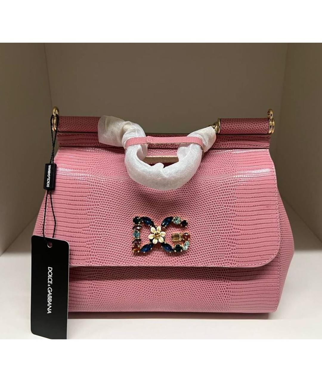 DOLCE&GABBANA Розовая кожаная сумка через плечо, фото 6