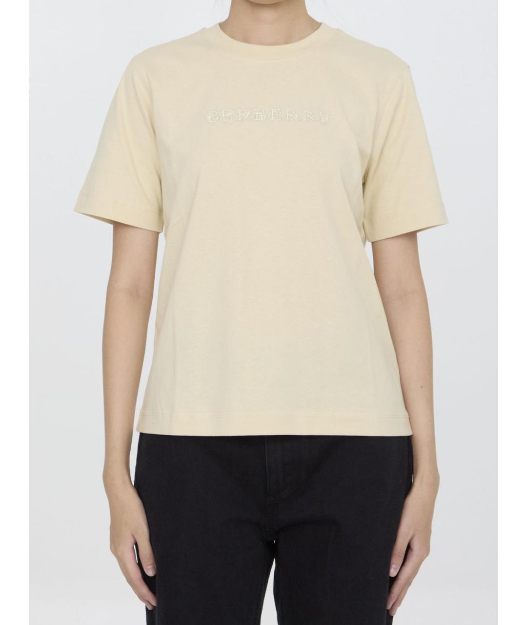BURBERRY Бежевая хлопковая футболка, фото 2