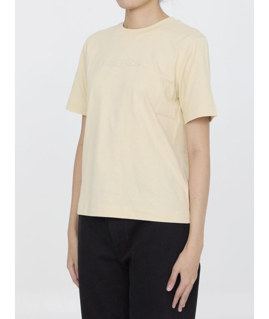 BURBERRY Бежевая хлопковая футболка, фото 3