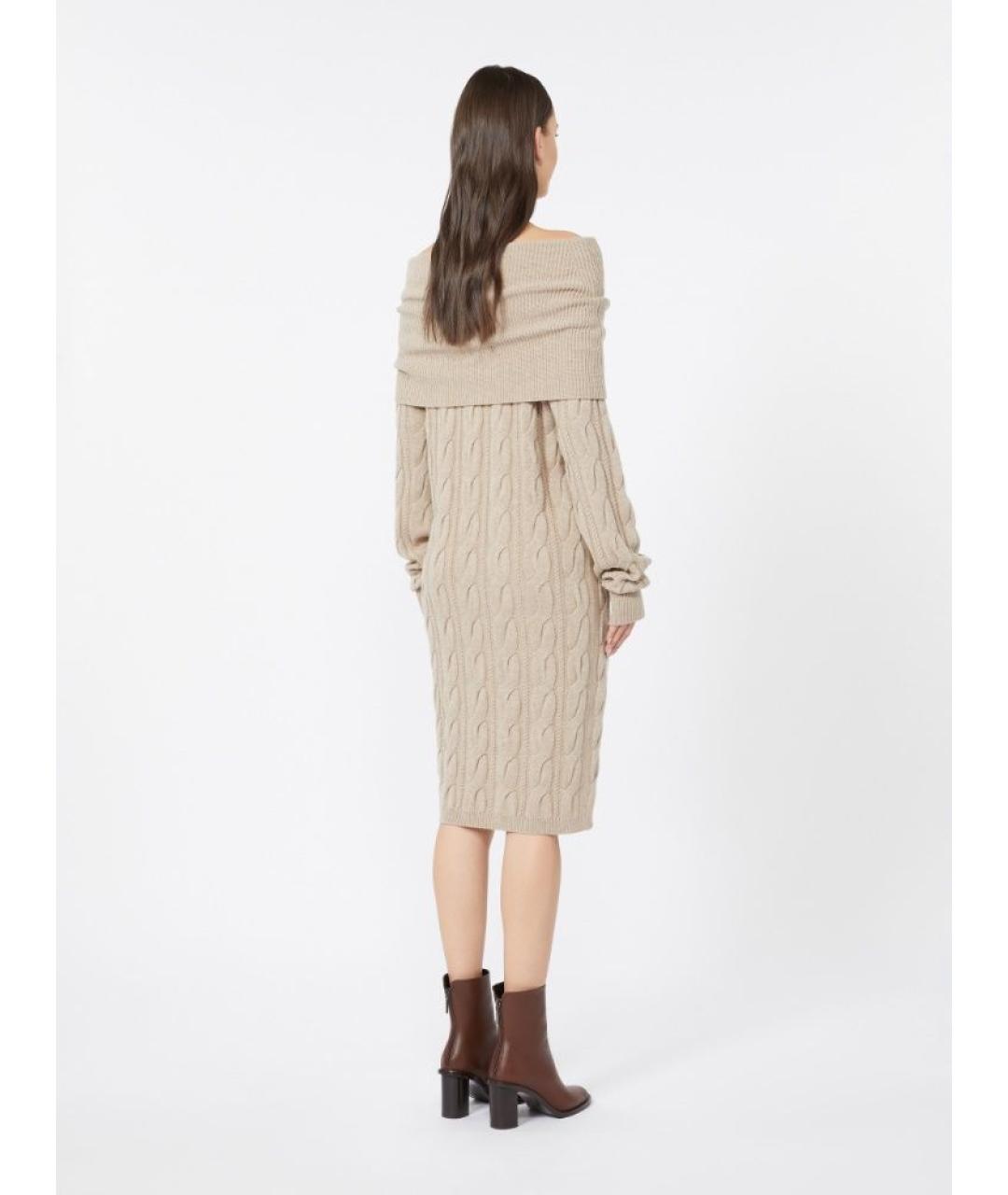 MAX MARA STUDIO Бежевое кашемировое повседневное платье, фото 3
