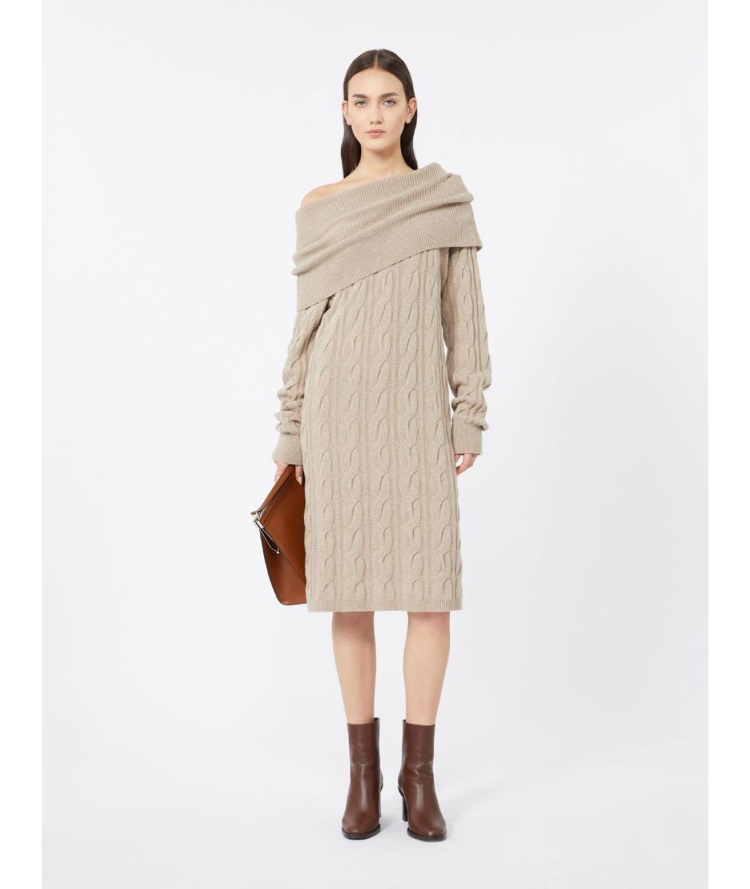 MAX MARA STUDIO Бежевое кашемировое повседневное платье, фото 5