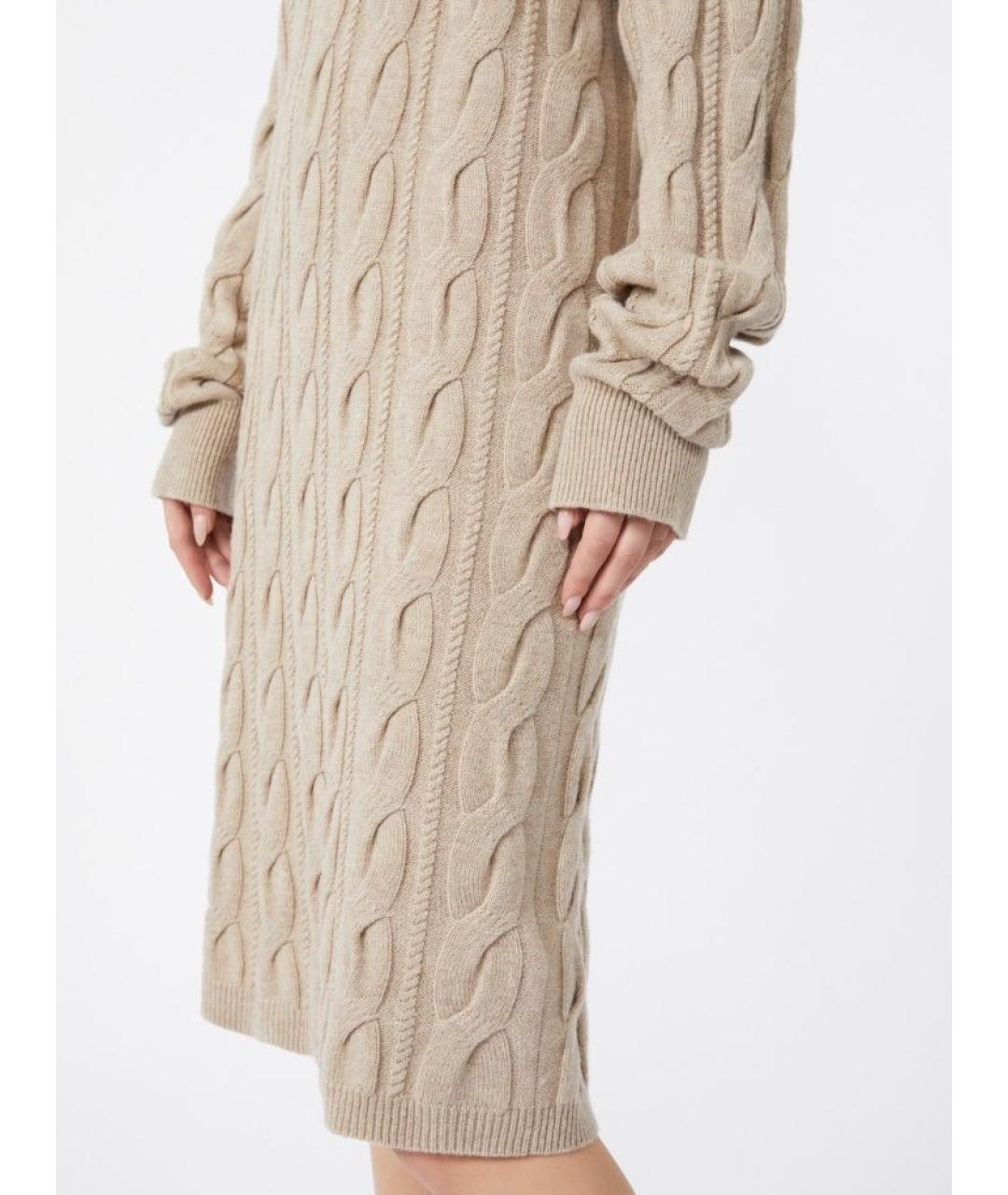 MAX MARA STUDIO Бежевое кашемировое повседневное платье, фото 4