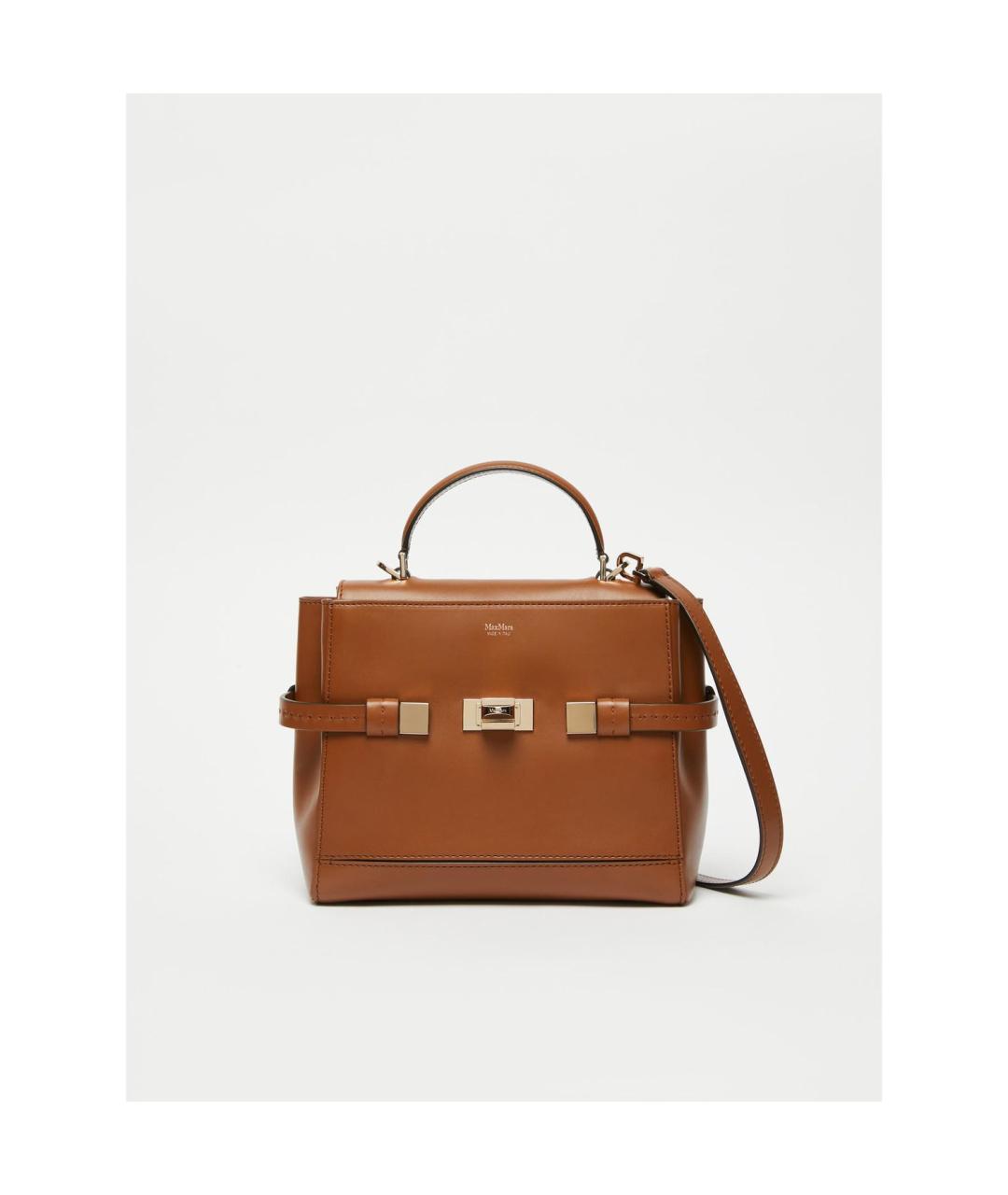 MAX MARA Коричневая кожаная сумка с короткими ручками, фото 5