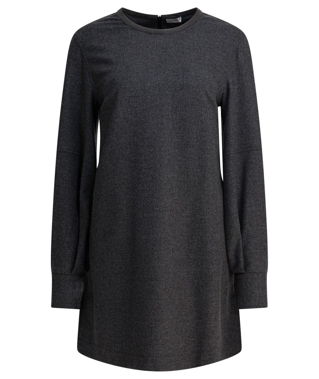 BRUNELLO CUCINELLI Антрацитовое шерстяное повседневное платье, фото 1