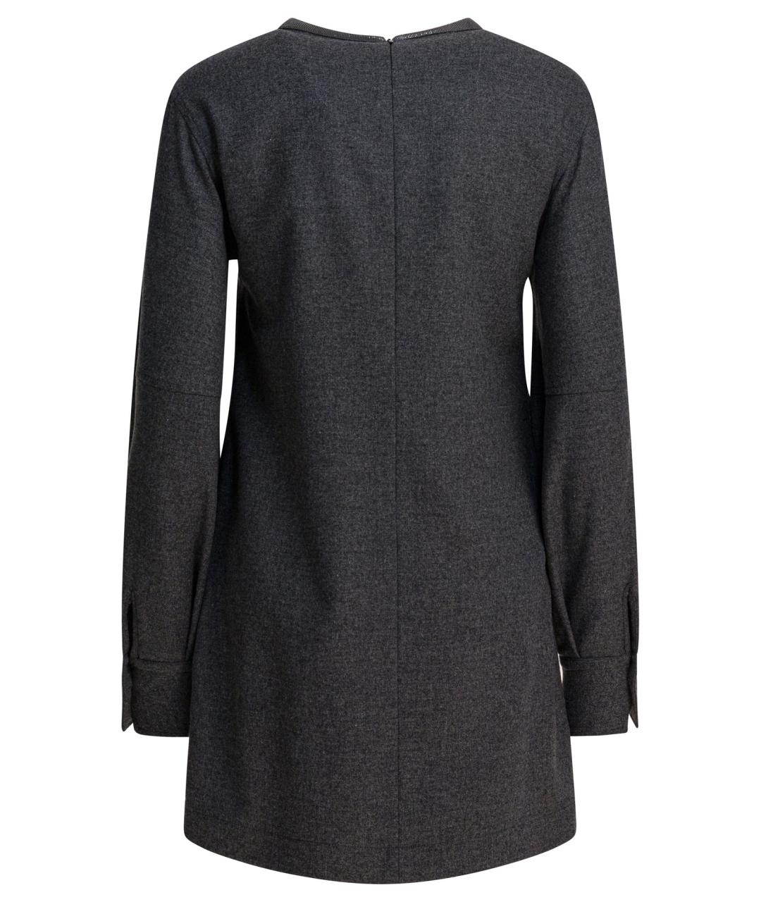 BRUNELLO CUCINELLI Антрацитовое шерстяное повседневное платье, фото 2