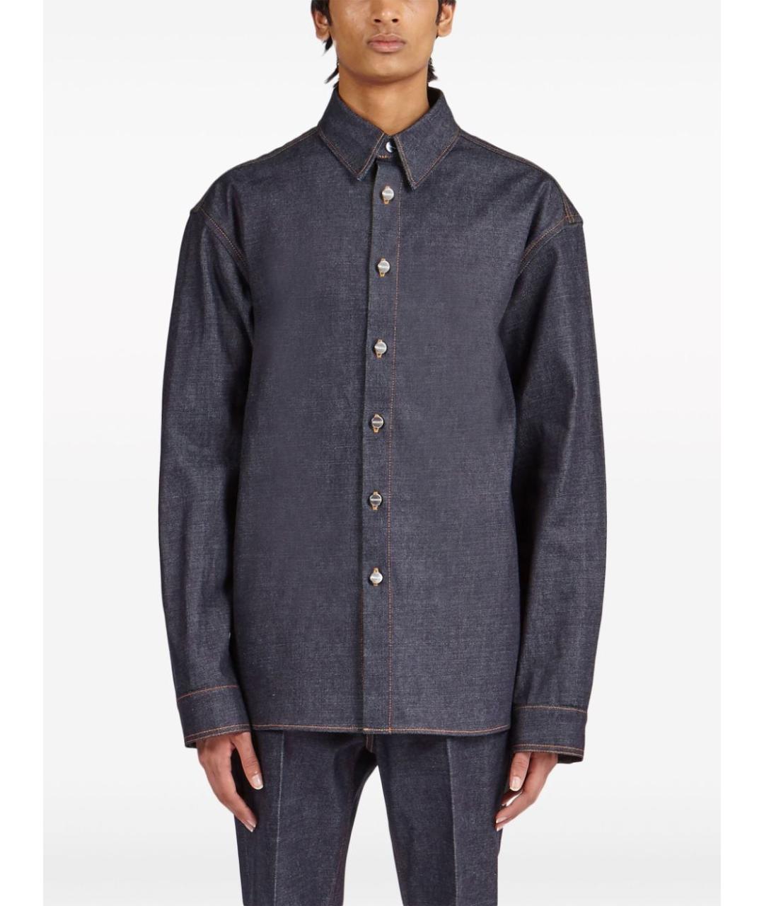 FERRAGAMO Синяя хлопковая кэжуал рубашка, фото 5