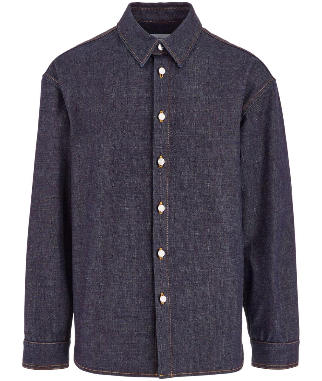 FERRAGAMO Синяя хлопковая кэжуал рубашка, фото 1