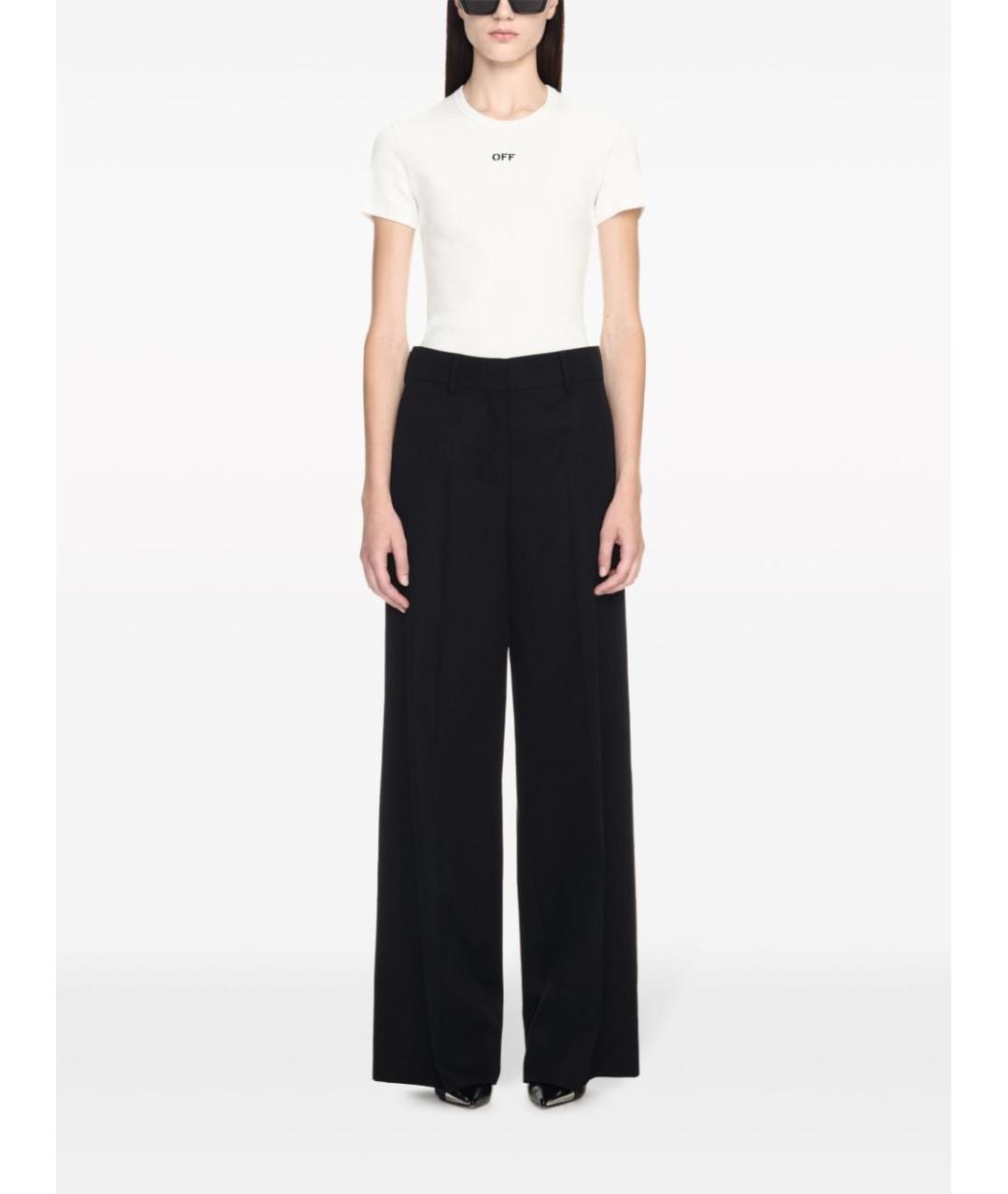 OFF-WHITE Черные шерстяные прямые брюки, фото 3