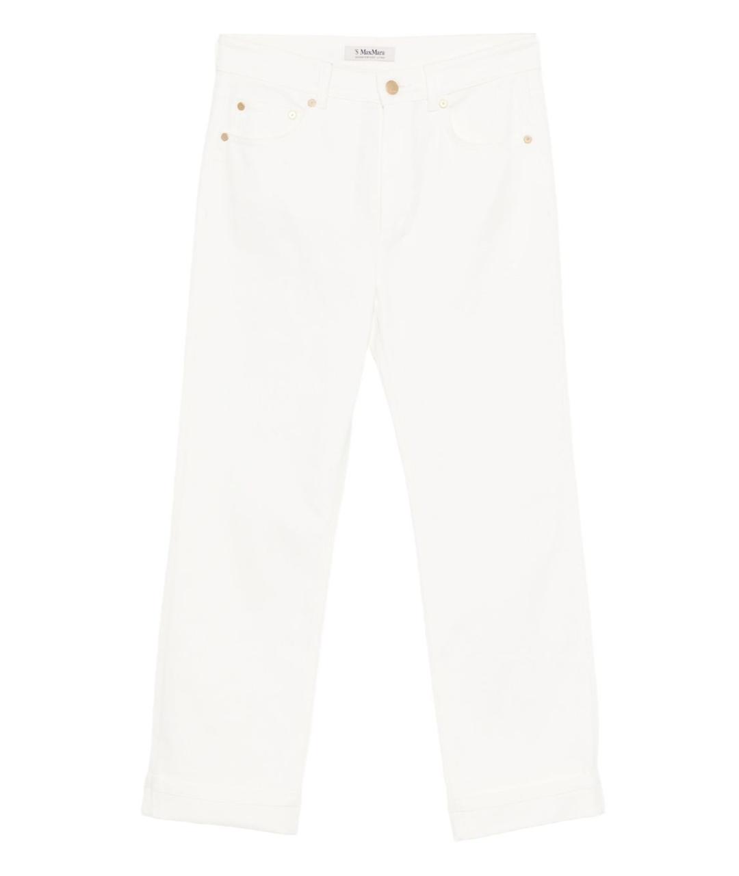 'S MAX MARA Белые хлопко-эластановые прямые брюки, фото 1