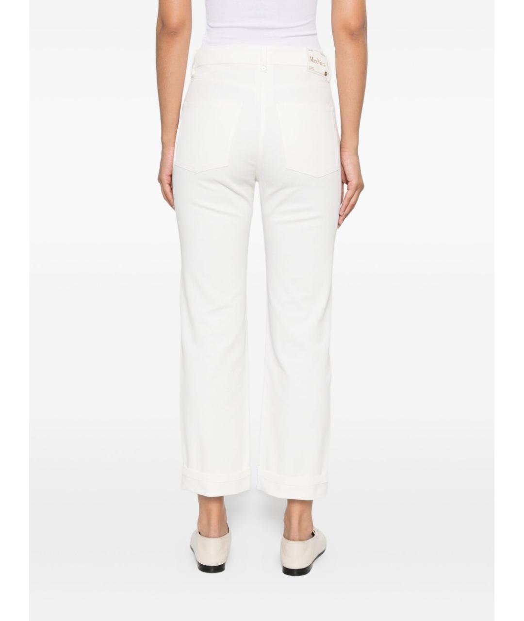 'S MAX MARA Белые хлопко-эластановые прямые брюки, фото 5