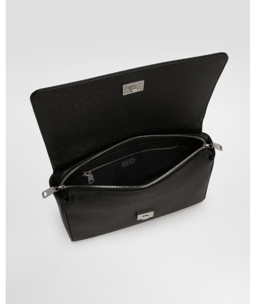 DOLCE&GABBANA Черная кожаная сумка тоут, фото 6