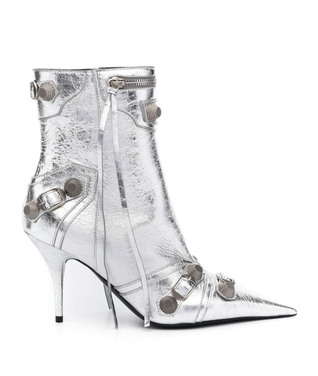 BALENCIAGA Серебряные кожаные ботильоны, фото 1