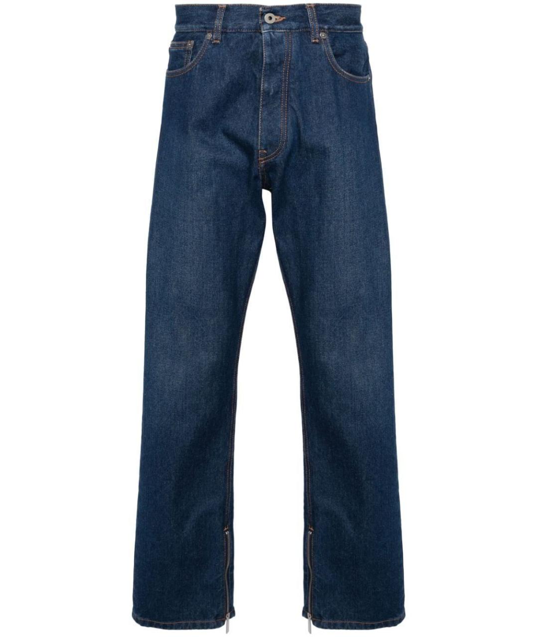OFF-WHITE Синие хлопковые прямые джинсы, фото 1