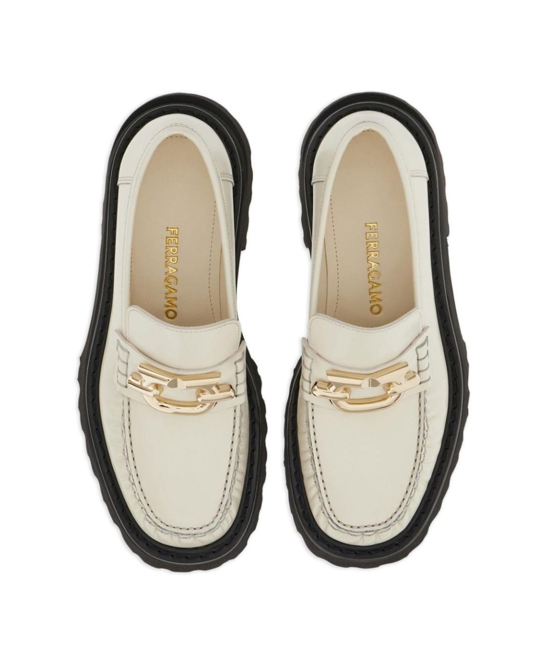FERRAGAMO Белые кожаные лоферы, фото 4
