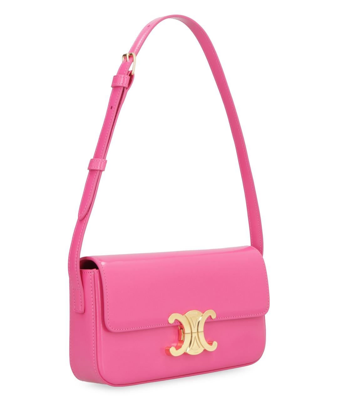 CELINE Розовая кожаная сумка через плечо, фото 3