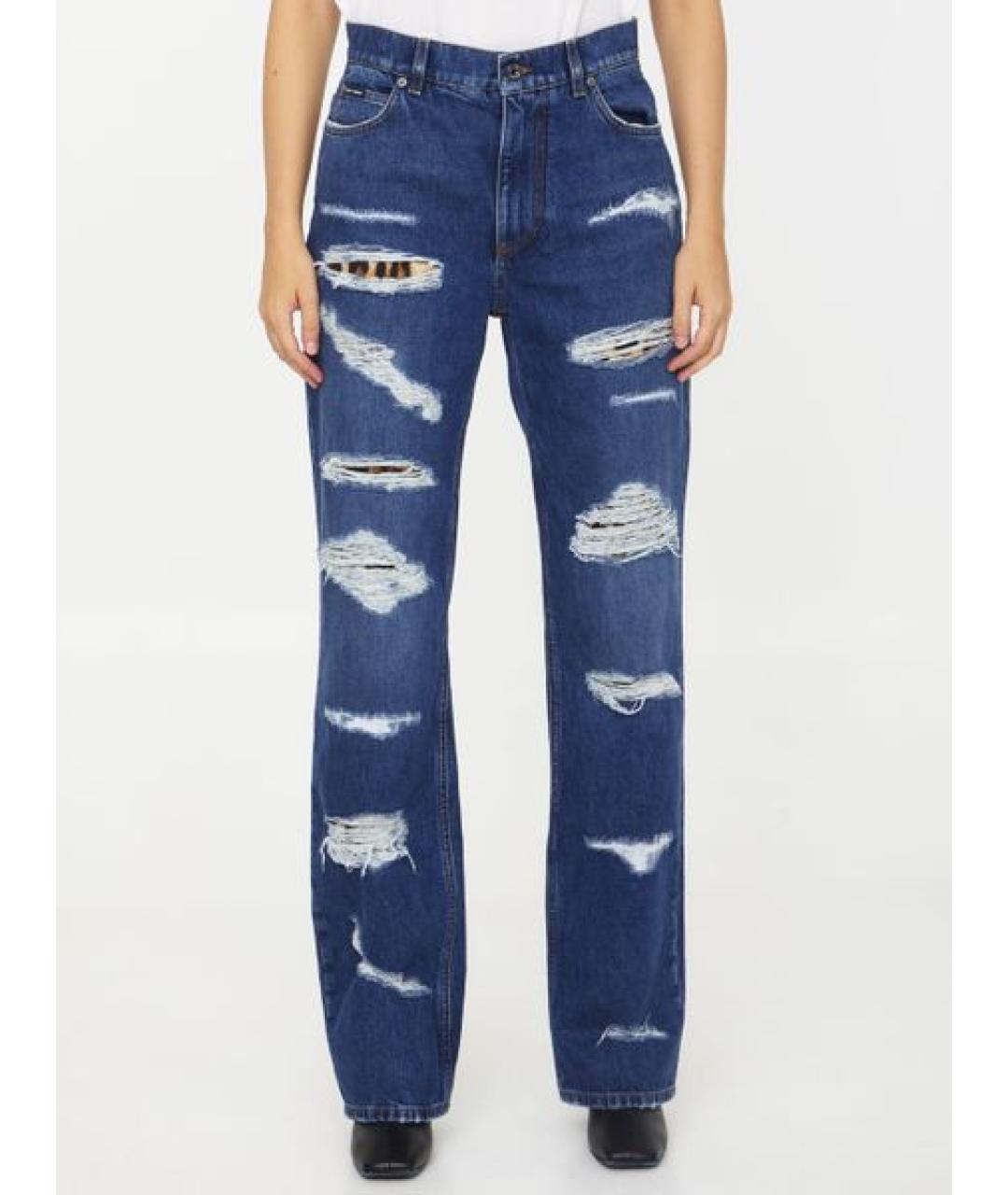 DOLCE&GABBANA Синие хлопковые прямые брюки, фото 2