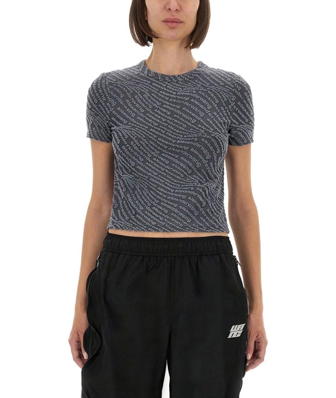 T BY ALEXANDER WANG Серая полиэстеровая футболка, фото 2