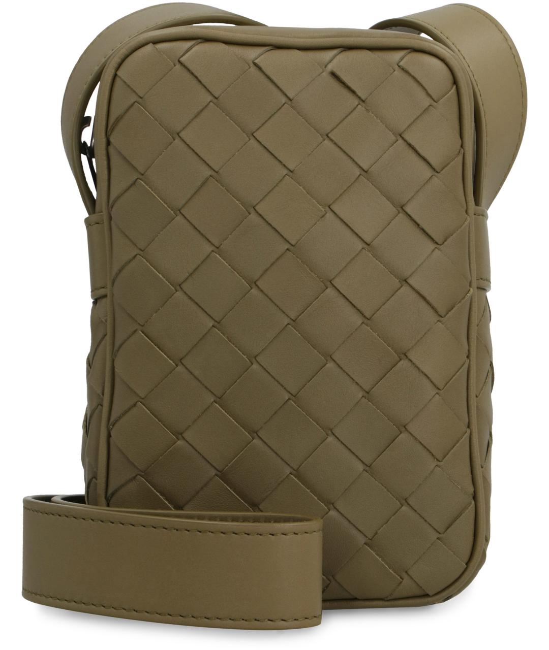 BOTTEGA VENETA Хаки кожаная сумка на плечо, фото 2