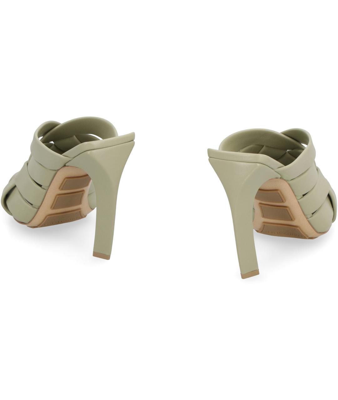 BOTTEGA VENETA Зеленые кожаные мюли, фото 3