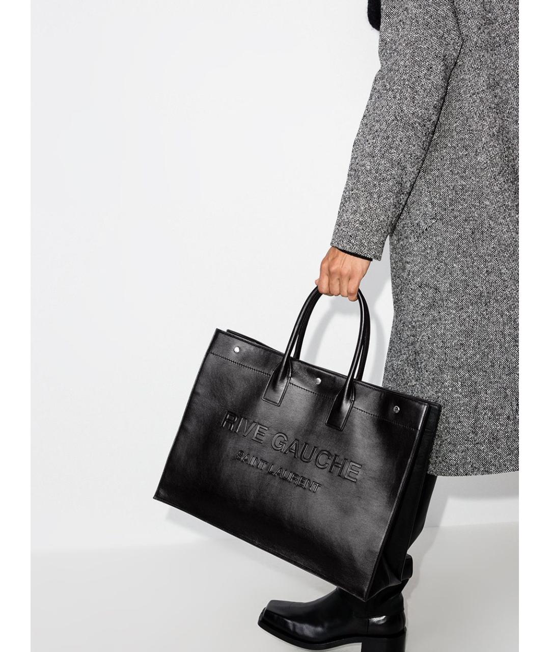 SAINT LAURENT Черная кожаная сумка тоут, фото 2