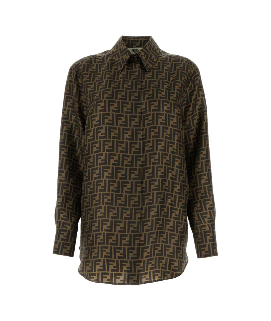 FENDI Коричневая шелковая рубашка, фото 2