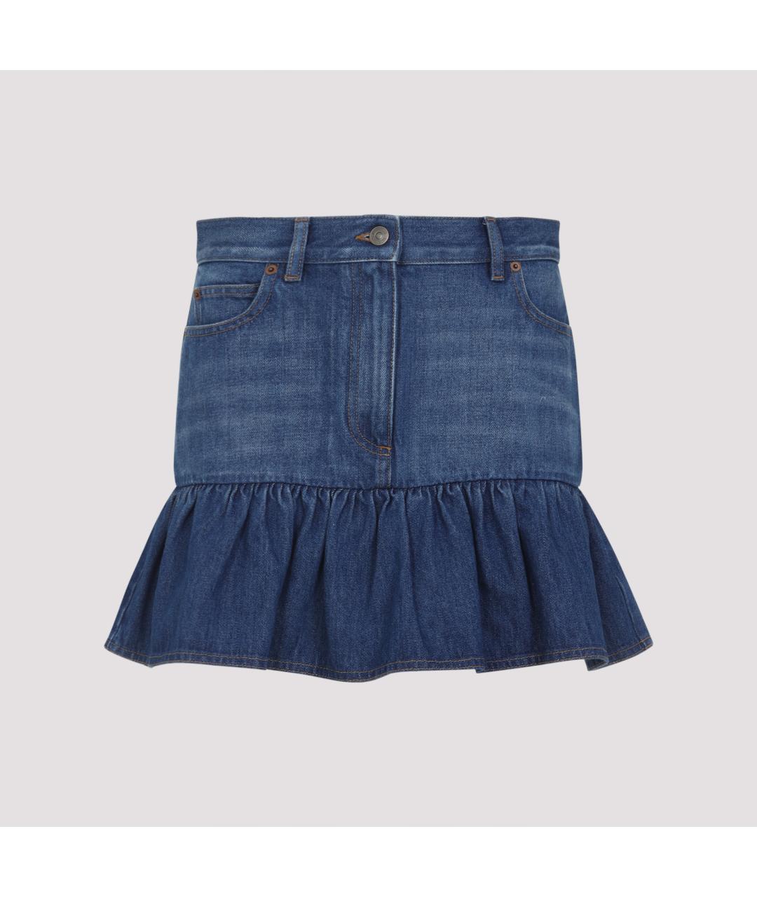 VALENTINO Синяя хлопковая юбка мини, фото 2