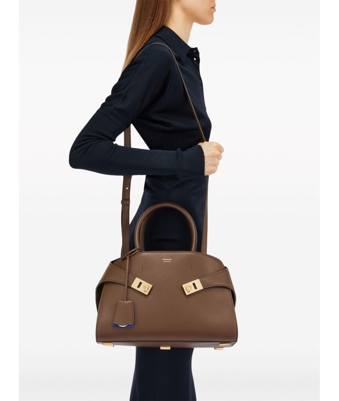 FERRAGAMO Коричневая кожаная сумка тоут, фото 5