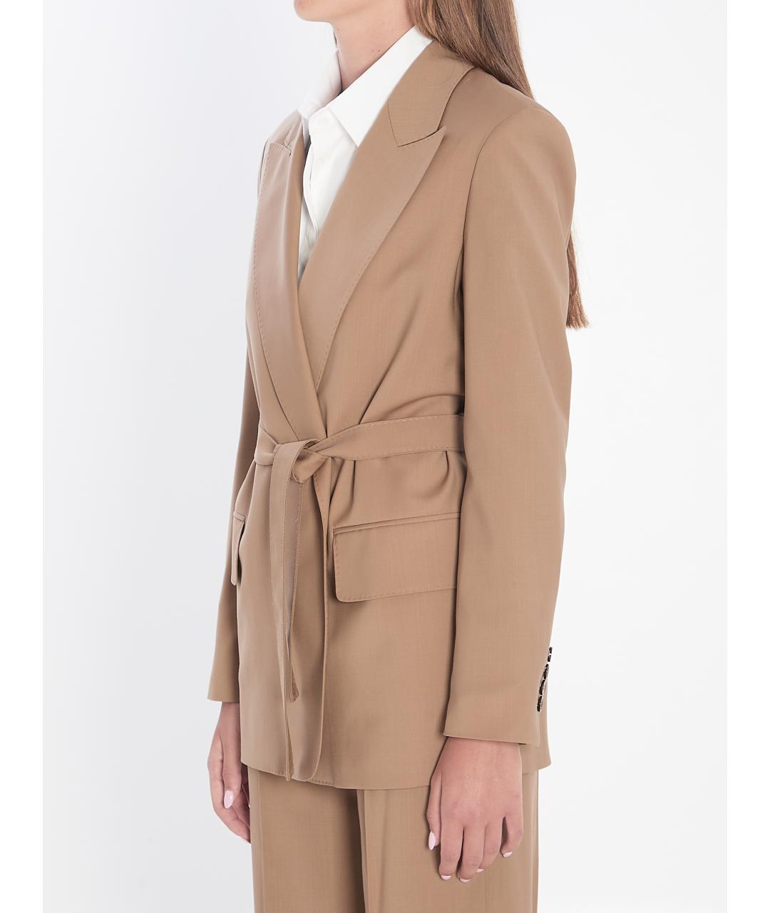 MAX MARA Бежевый шерстяной жакет/пиджак, фото 3