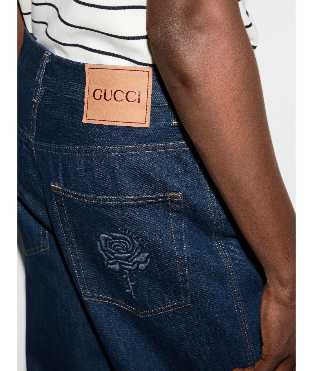 GUCCI Синие хлопковые прямые джинсы, фото 5
