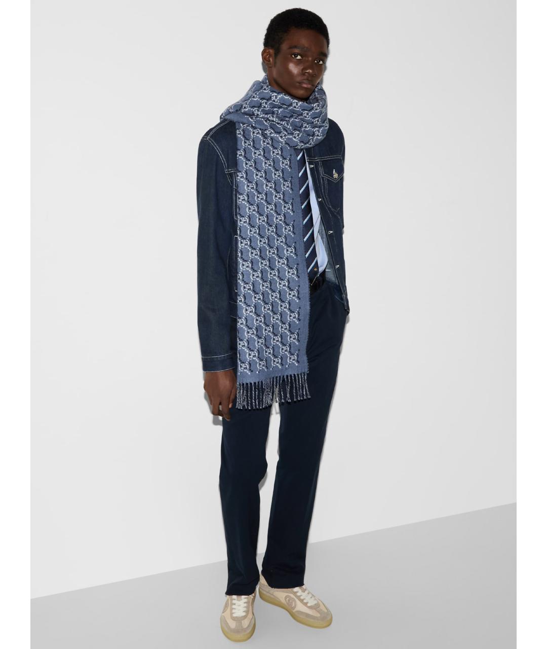 GUCCI Синий шерстяной шарф, фото 5